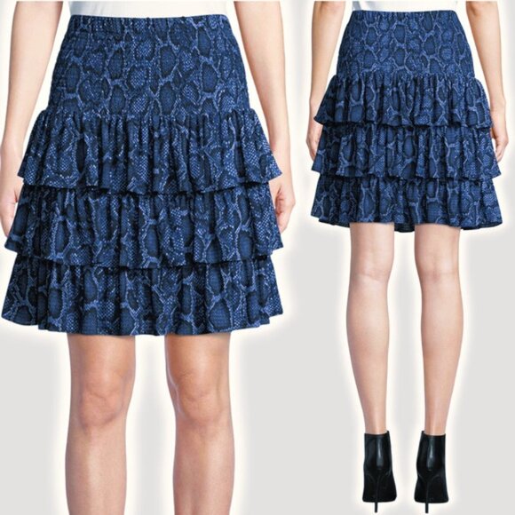 MICHAEL Michael Kors Smocked Python-Print Tiered Skirt Sz XXS - Picture 1 of 5